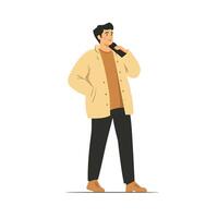 Focused Man Engaged in Phone Call vector