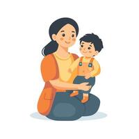 Caring Babysitter Playing with Little One vector