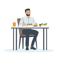 Man Working Diligently While Having a Snack vector