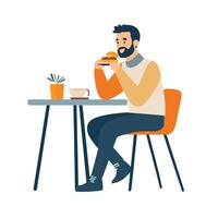 Man Working with Meal and Beverage on Table vector