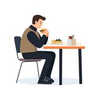 Man Working Remotely While Having Food and Drink vector