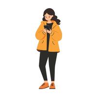 Woman Standing and Browsing on Phone vector