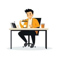 Busy Man Working and Enjoying a Meal at Table vector