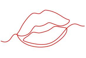 One line lips isolated on white. Continuous line female lips, illustration. Continuous one line drawing. Woman lips logo. For banner, design element, template, postcard. vector