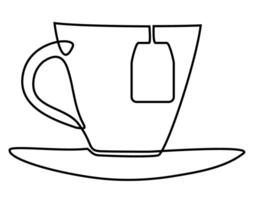 Continuous line drawing of cup of tea. Single continuous line art. Template for your design works. Hot drink vector