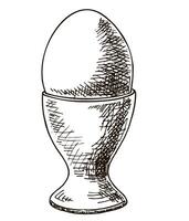 Egg sketch icon. Boiled egg in egg stand. Hand drawn black icon vector