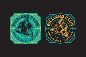 billiard ball with triangle rack retro badge logo design for billiard sport club. pool snooker balls with triangle rack vintage emblem logo collection for billiard snooker pool tournament vector