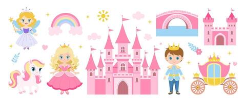 A princess is standing in front of a castle. A castle is also shown in the background. A horse is in the foreground vector