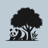Panda and Tree silhouette isolated on white background. vector