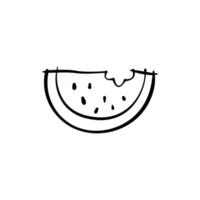 A black and white drawing of a slice of watermelon vector
