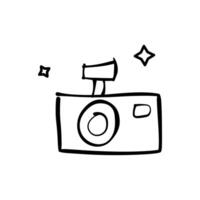 A black and white drawing of a camera vector