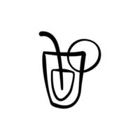 A black and white drawing of a glass with a straw vector