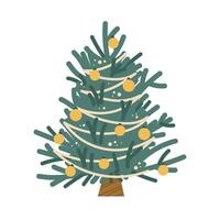 Spiky Christmas tree on white background. Festive tree with balls and garlands. illustration vector
