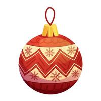 Red Christmas tree ball with snowflake pattern. Festive Christmas tree toy on white background. isolated element vector