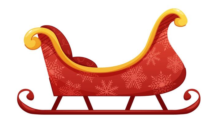 Santa Claus's sleigh on white background. Red sleigh with gold. isolated illustration