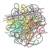 Multicoloured scribbles drawn with coloured lines. Intricate abstract scribbles. Hand drawn line of stress. Depression symbols. Shaded lines. vector