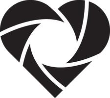 Camera shutter aperture inside love heart shape icon simple vector