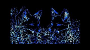 Neon frame effect, Foxes Playful fox with bushy tails and forest elements on black background video