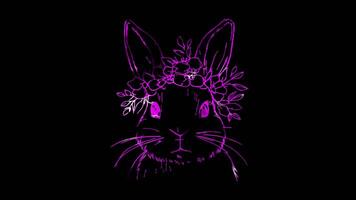 Neon frame effect, Rabbits Bunny with floral headbands and cute whiskers on black background video