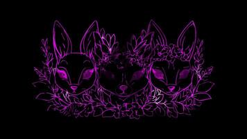 Neon frame effect, Foxes Playful fox with bushy tails and forest elements on black background video