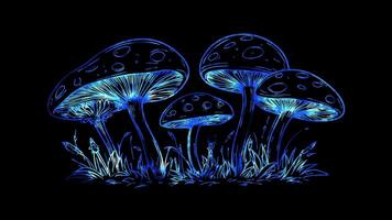 Neon frame effect,Whimsical mushroom on black background video