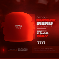 A burger menu with a red background psd