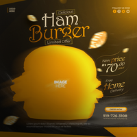 Hamburger ad template with a yellow background psd