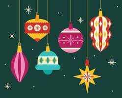 Colorful Christmas Ornaments Set with Decorative Patterns in Festive Shapes vector