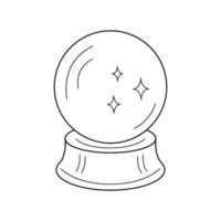 Mystical Crystal Ball for Fortune Telling and insightful Predictions. Black line Doodle Isolated illustration theme magic, Halloween, esoteric. vector