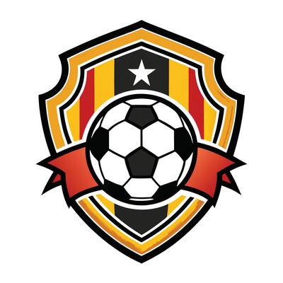 logo, gold silhouette of a soccer ball on a black background