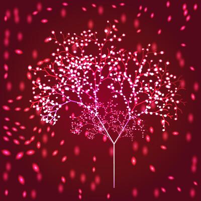 Magic tree with lights. Neon light digital tree.