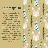 Cute hand drawn nursery seamless pattern with wild animals hare and trees in scandinavian style. vector
