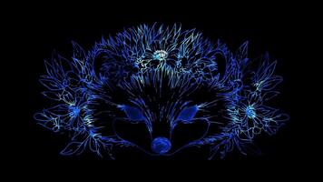Neon frame effect, Hedgehogs shaped like hedgehogs with prickly quills and flowers on black background video