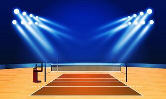 Volleyball court arena field with bright stadium lights design. vector