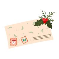 Christmas-Themed Envelope Illustrations. Flat Happy New Year Holiday card. vector