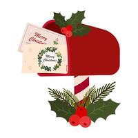 Christmas Envelope and Mailbox Illustrations. Happy New Year Holiday card. vector