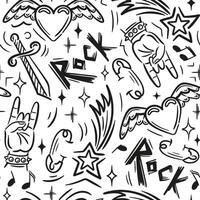 Seamless pattern with hard rock attributes. Informal subculture, freak. Sketch drawing, doodle style. Heavy metal, Music. For music festival, wallpaper, fabric, wrapping, background vector