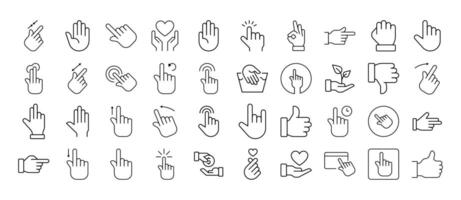 Gesture, Hand, Cursor Line Icon Collection. Editable Stroke. Minimalistic Linear Pictogram for Design of Cards, Apps, Banners, Posts vector