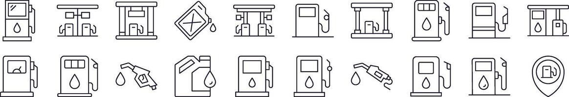 Gas Station Outline Web Line Icons Collection. Editable Stroke. Minimalistic Linear Pictogram for Design of Cards, Apps, Banners, Posts vector