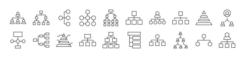 Pack of Line Icons of Hierarchy. Editable Stroke. Minimalistic Linear Pictogram for Design of Cards, Apps, Banners, Posts vector