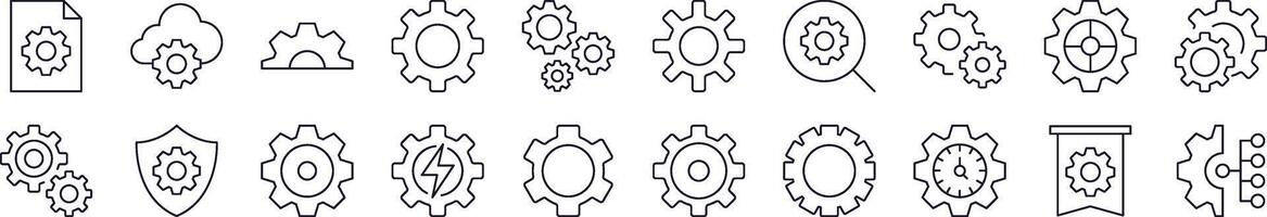 Set of Line Icons of Gear. Editable Stroke. Minimalistic Linear Pictogram for Design of Cards, Apps, Banners, Posts vector