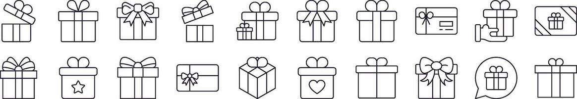 Giftbox, Box for Present Line Icon Bundle. Editable Stroke. Minimalistic Linear Pictogram for Design of Cards, Apps, Banners, Posts vector