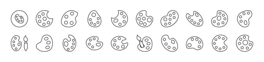 Paint palette, Watercolor Outline Web Line Icons Collection. Editable Stroke. Minimalistic Linear Pictogram for Design of Cards, Apps, Banners, Posts vector