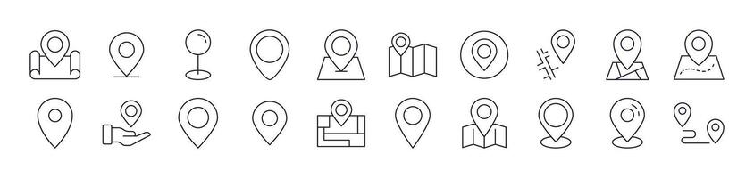 Bundle of Line Icons of Map Pin. Editable Stroke. Minimalistic Linear Pictogram for Design of Cards, Apps, Banners, Posts vector
