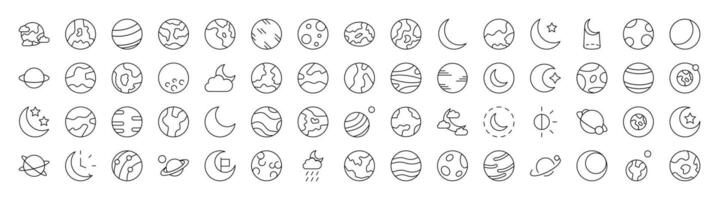 Pack of Space Related Line Icons. Editable Stroke for Design, Web Sites, Apps, Cards. Contains Linear Images of Various Planets vector