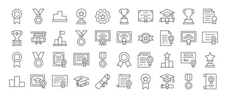Award and Diploma Line Icon Bundle. Editable Stroke. Minimalistic Linear Pictogram for Design of Cards, Apps, Banners, Posts vector