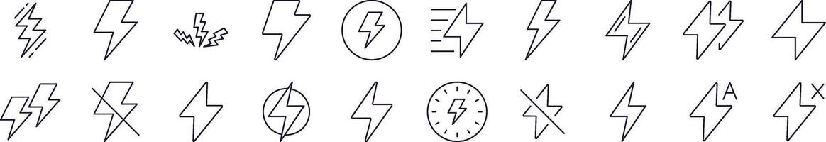 Lightning Outline Web Line Icons Collection. Editable Stroke. Minimalistic Linear Pictogram for Design of Cards, Apps, Banners, Posts vector