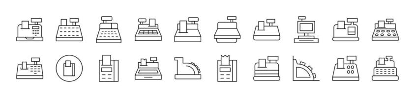 Cash Register Outline Web Line Icons Collection. Editable Stroke. Minimalistic Linear Pictogram for Design of Cards, Apps, Banners, Posts vector