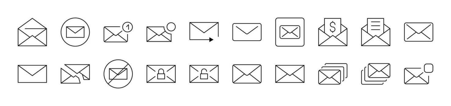Bundle of Line Icons of Envelope. Editable Stroke. Minimalistic Linear Pictogram for Design of Cards, Apps, Banners, Posts vector