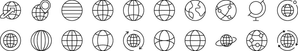Bundle of Line Icons of Globe. Editable Stroke. Minimalistic Linear Pictogram for Design of Cards, Apps, Banners, Posts vector